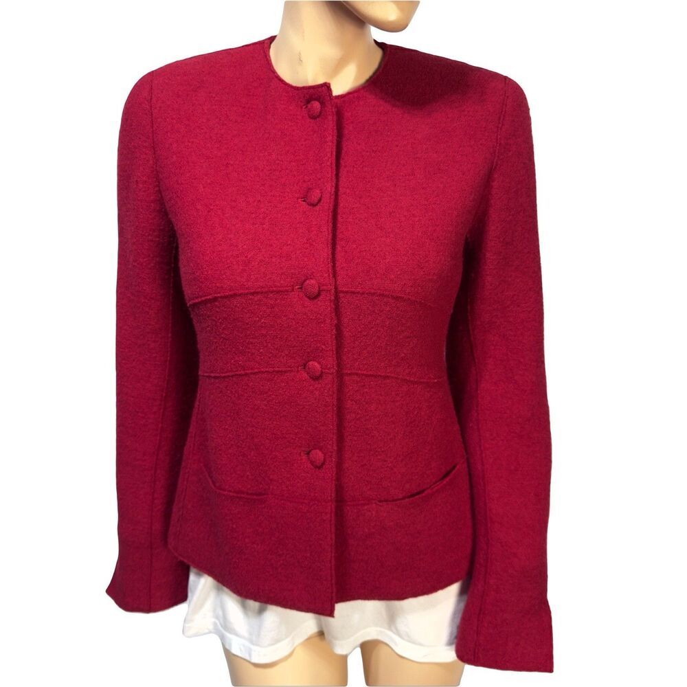 Carlisle Vintage Red Blazer Women’s Boiled Wool Jacket Size 4 Button Up